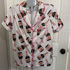 Champagne Print Women's Pajama Top with Pink Trim